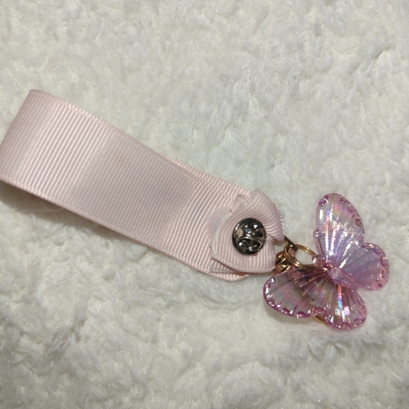 Coach Pink Butterfly Keychain Upcycled Authentic Coach Ribbon Bag Charm - Picture 4 of 4